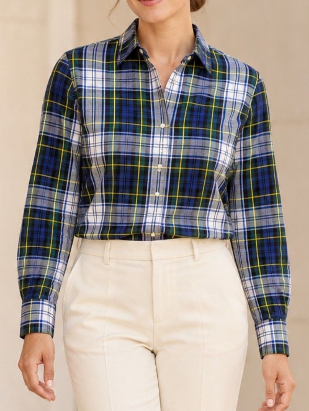 J Crew Blue Green Plaid Cotton Button Up Shirt 10 Preppy Collegiate TownAndCount